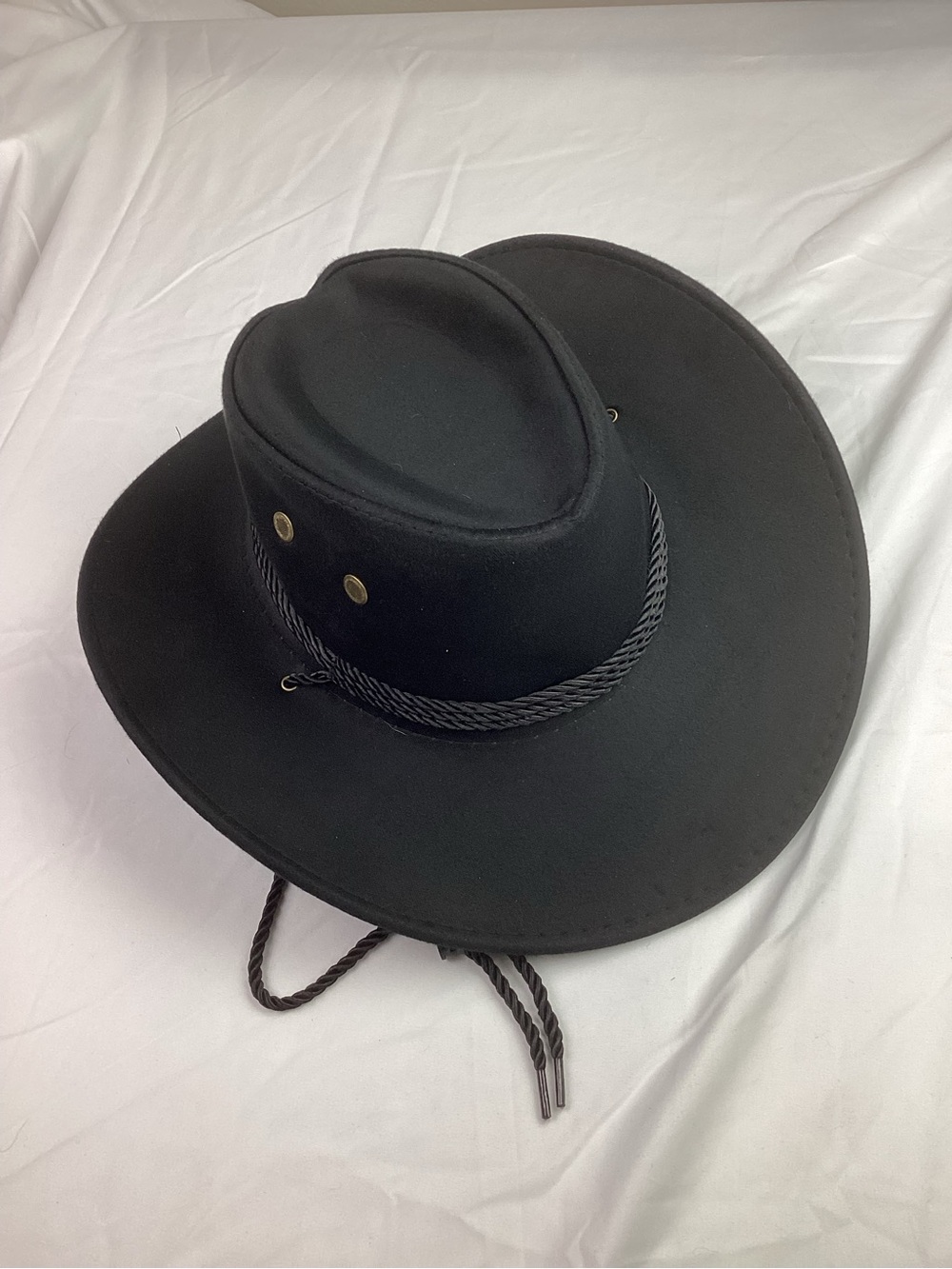 Classic Black Cowboy Hat with Braided Chin Cord